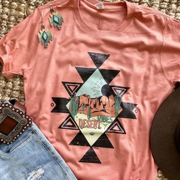 Gildan Tops - Heather Rust Desert Vibes Cute Graphic Tee T Shirt